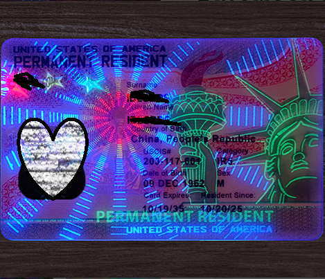 United States Permanent Resident card with colorful UV reactive design 