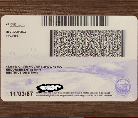2026 California Driver's license Back side