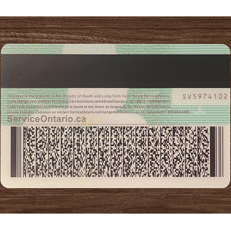 Service Ontario card Back side