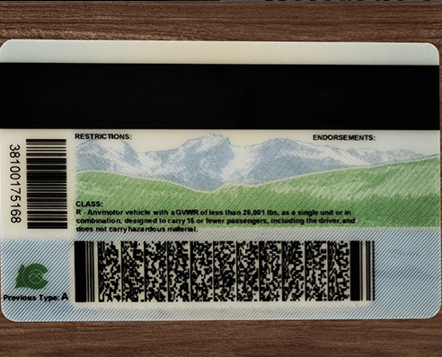 Colorado Back of a driver's license 