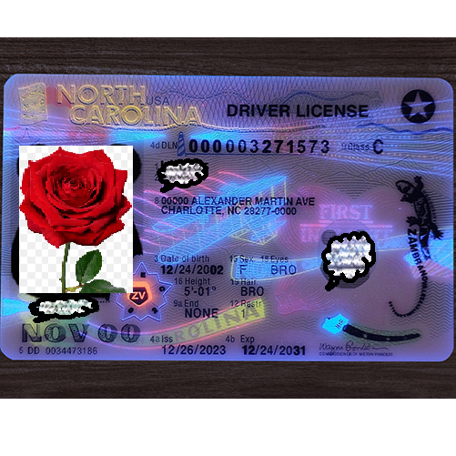 North Carolina driver's license UV light