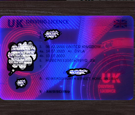 UK driving license with a dark background